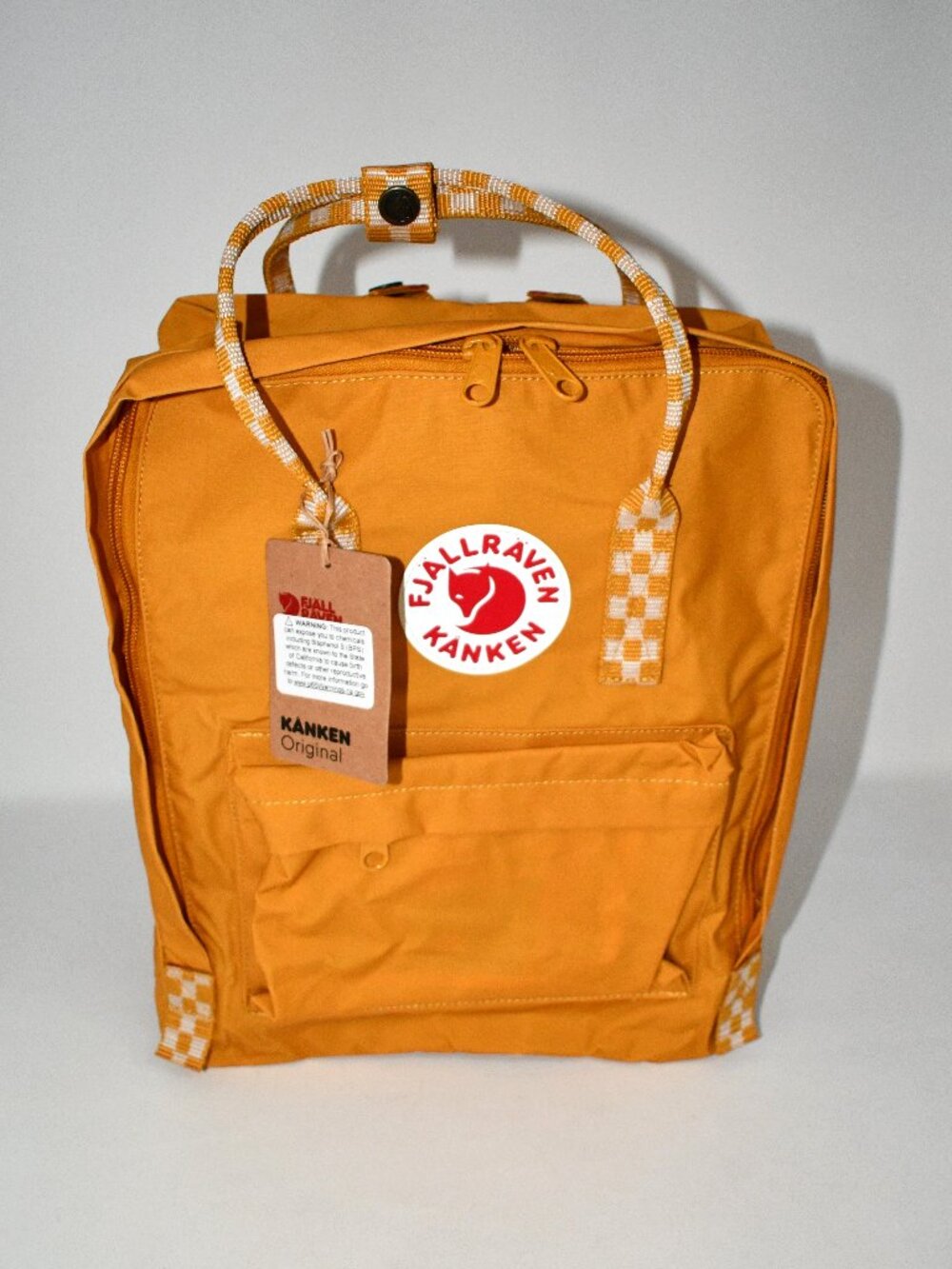 Fjallraven Patch Logo Kanken Water-ResistantConv Backpack in Ochre Chess #23510